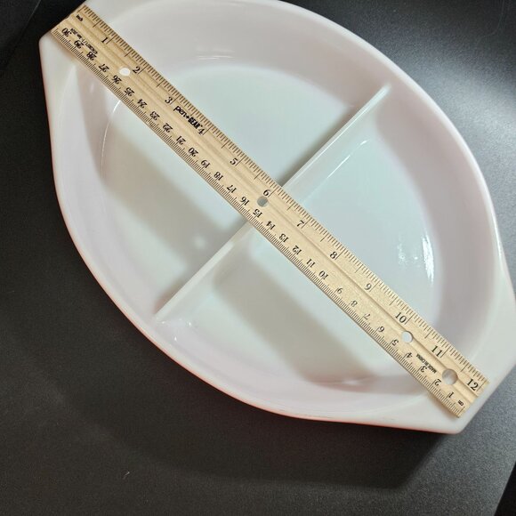 Pyrex Red Friendship Casserole Dish 1.5qt Divided No Lid vtg 70s bakeware bright - Picture 9 of 12